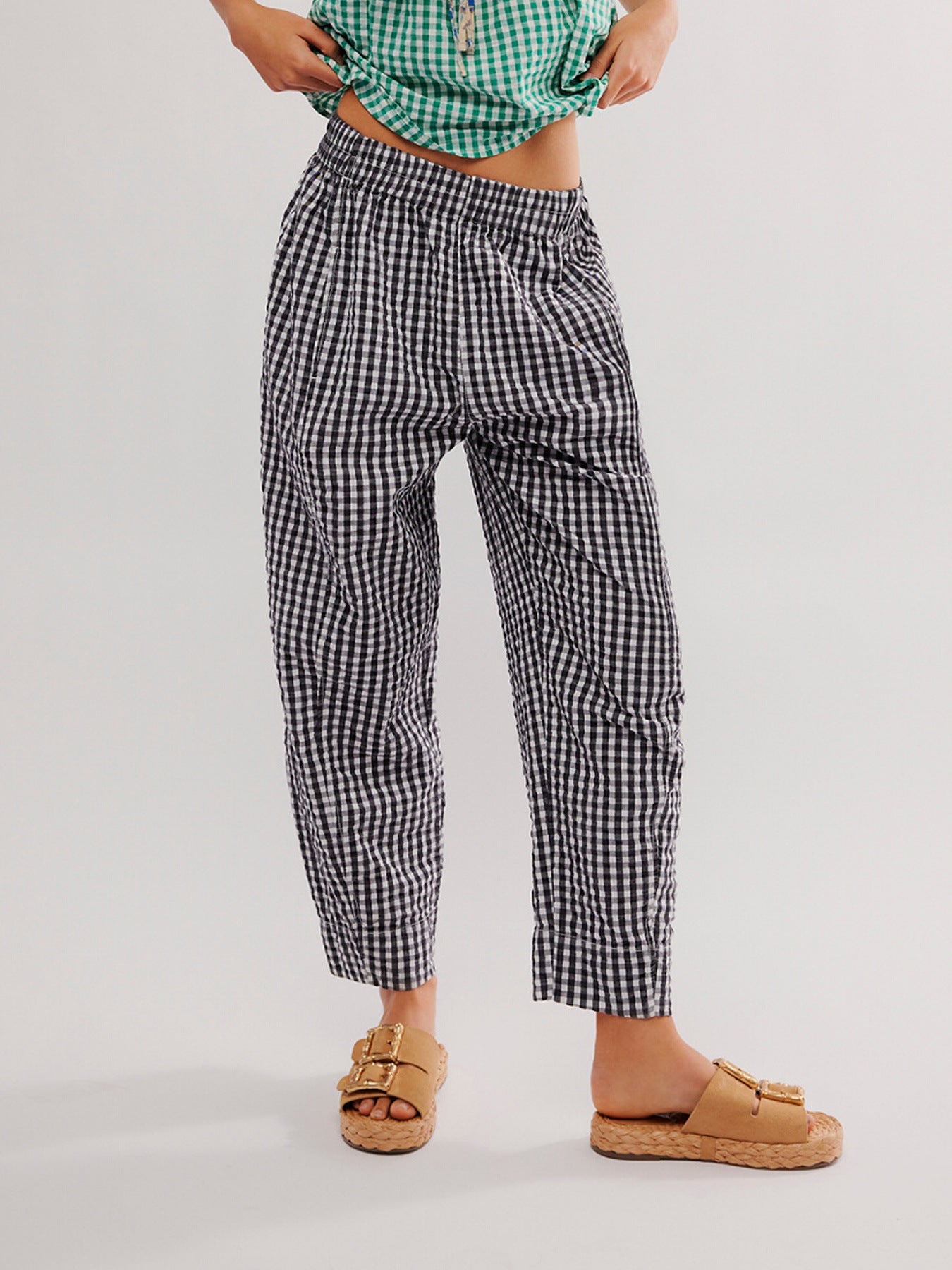 Elastic Plaid Pants