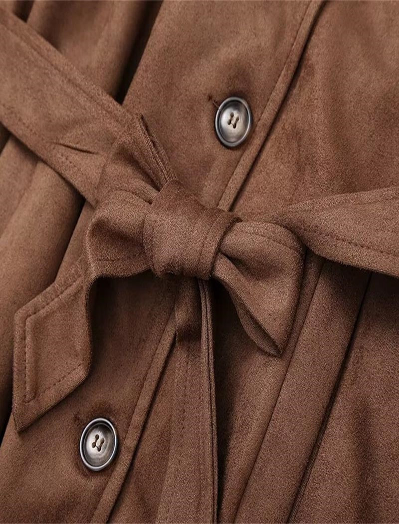 Suede Trench Coat with Tie Waist