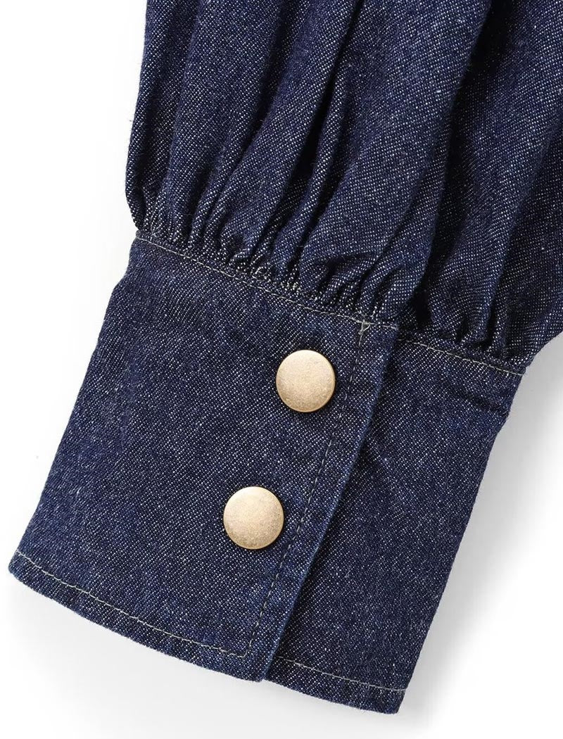Bow-Tie Puff-Sleeve Button-Up Shirt