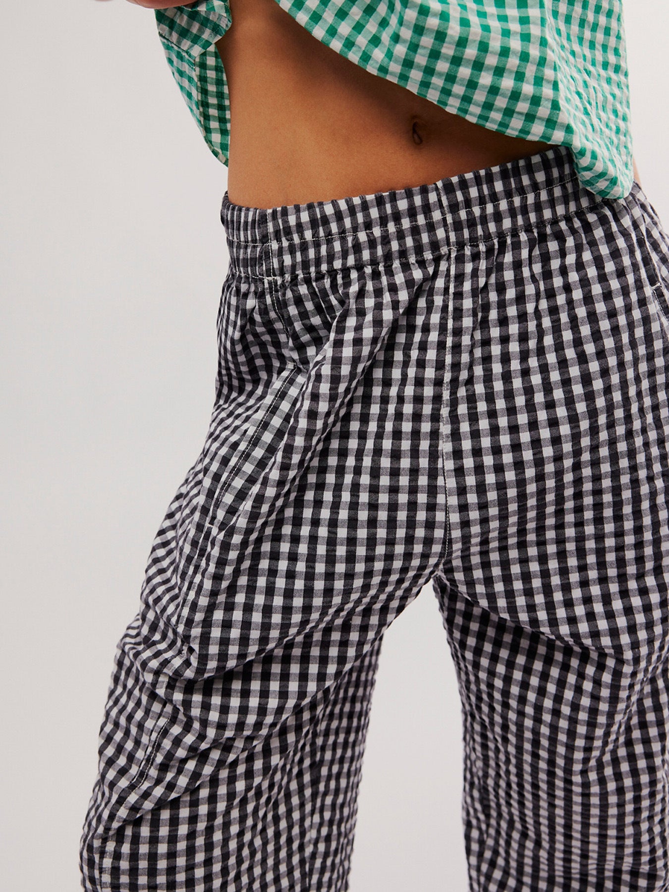 Elastic Plaid Pants