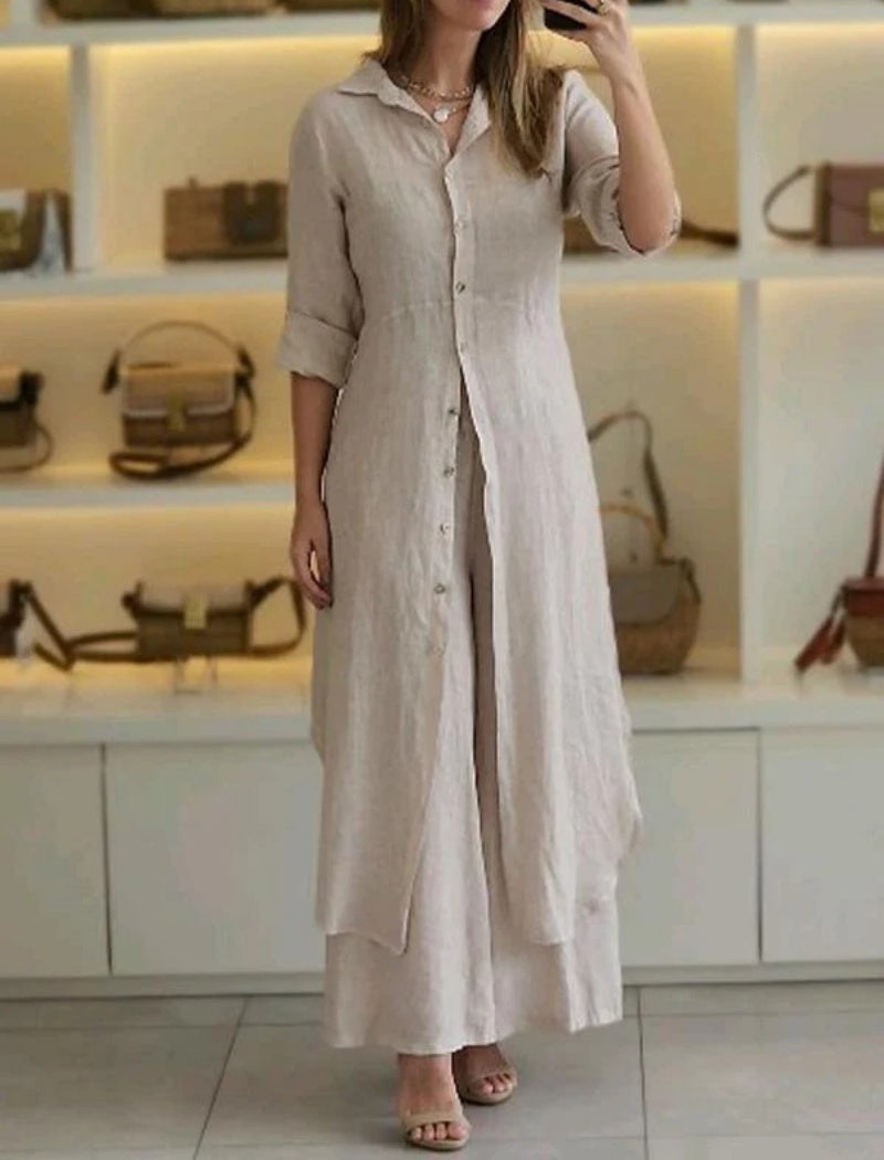 Long Button-Up Duster and Pants Set