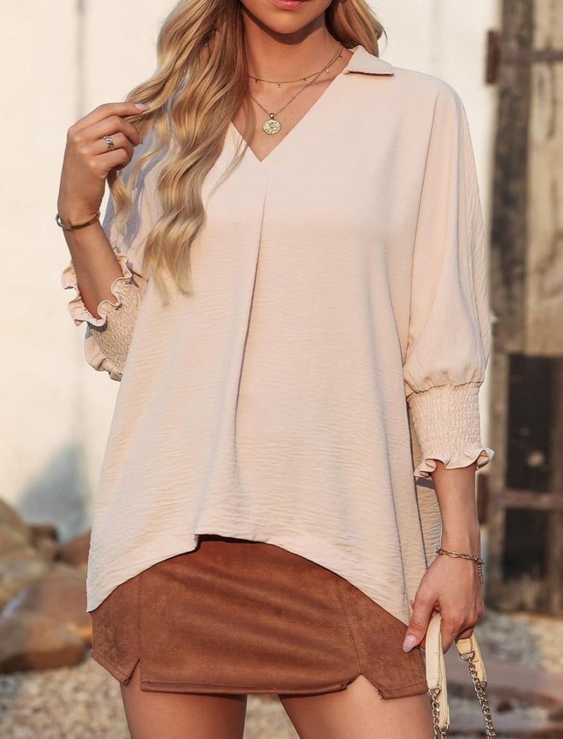 V-Neck Ruffle Blouse