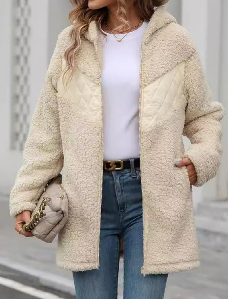 Quilted Detail Sherpa Coat