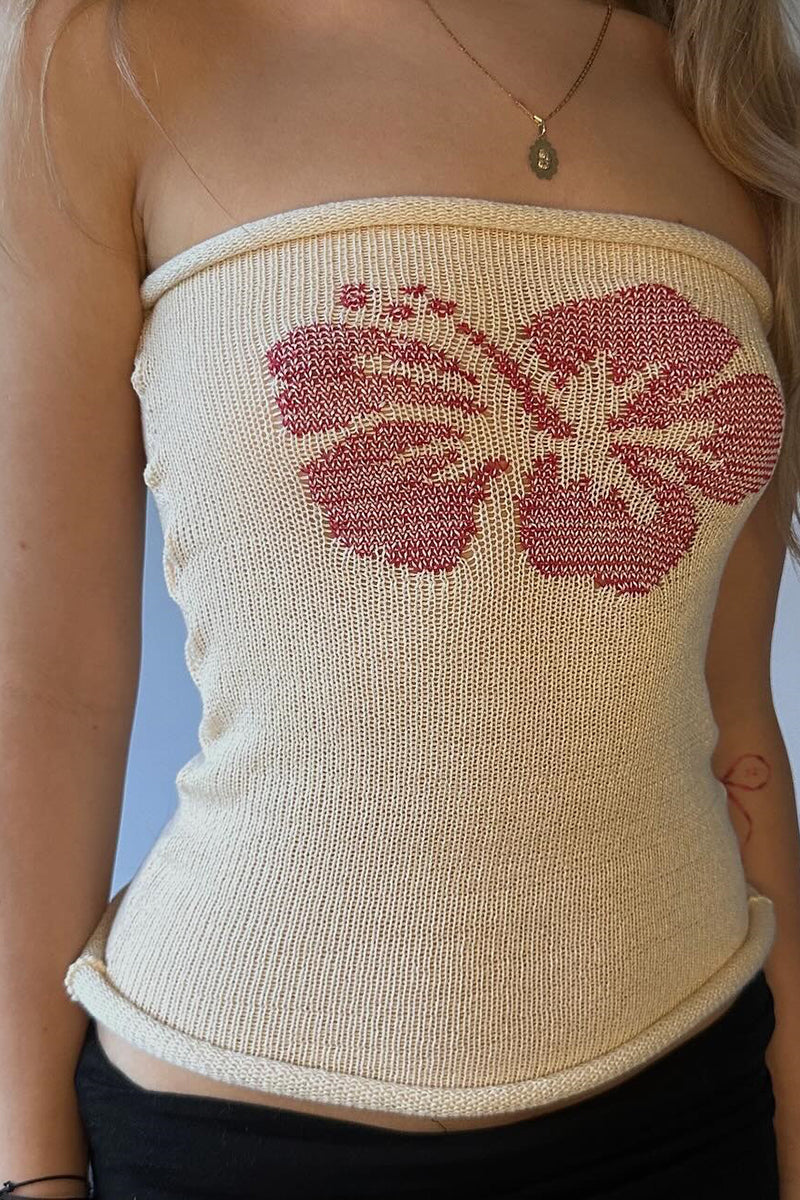 Hibiscus Knit Strapless Tank Top
