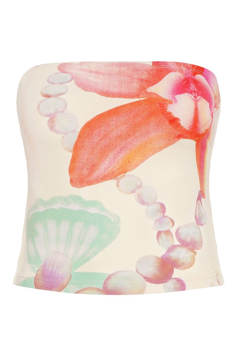Strapless Ruched Print Tank Top
