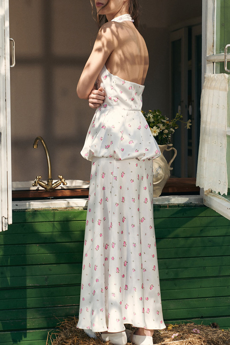 Halter Peplum Polka Dot Maxi Dress