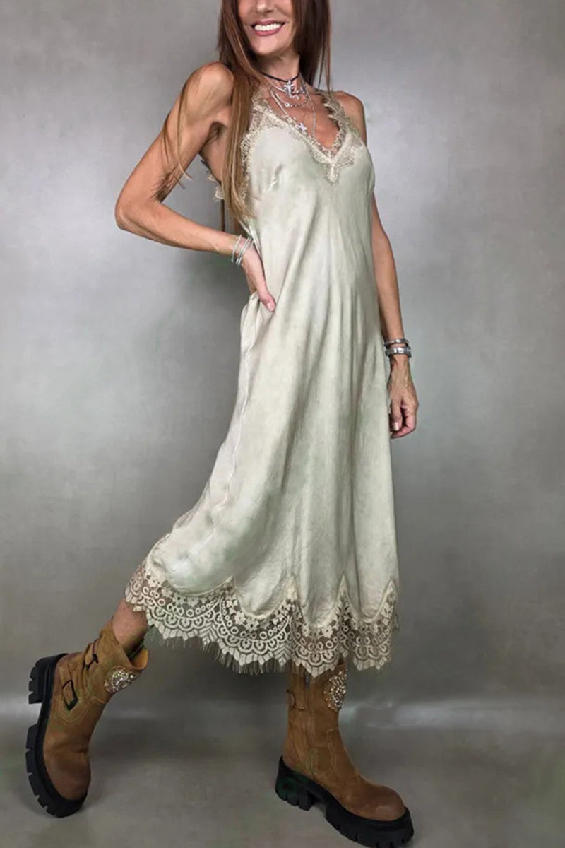 Lace Trim Casual Midi Dress