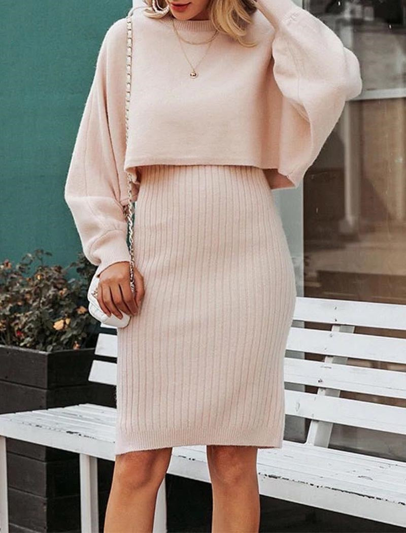 Ribbed Knit Top and Skirt Set