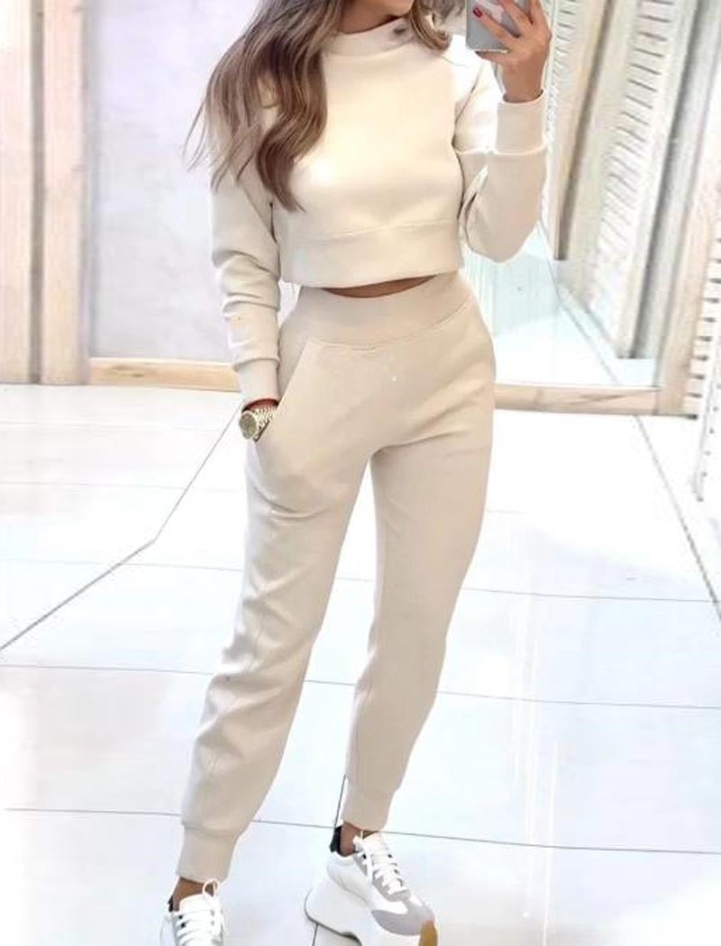 High-Neck Cropped Top and Jogger Pants Set