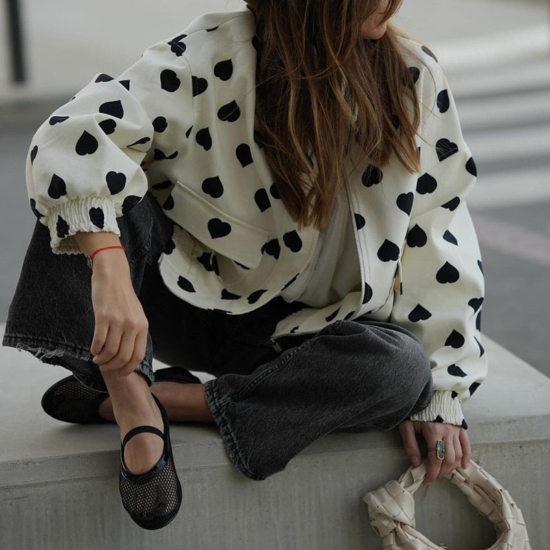 Heart Print Bomber Jacket