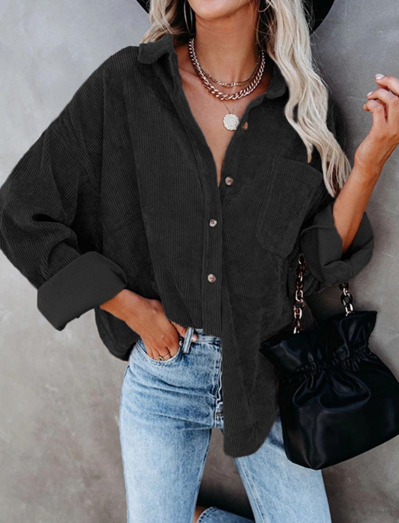 Oversized Corduroy Button-Up Shirt
