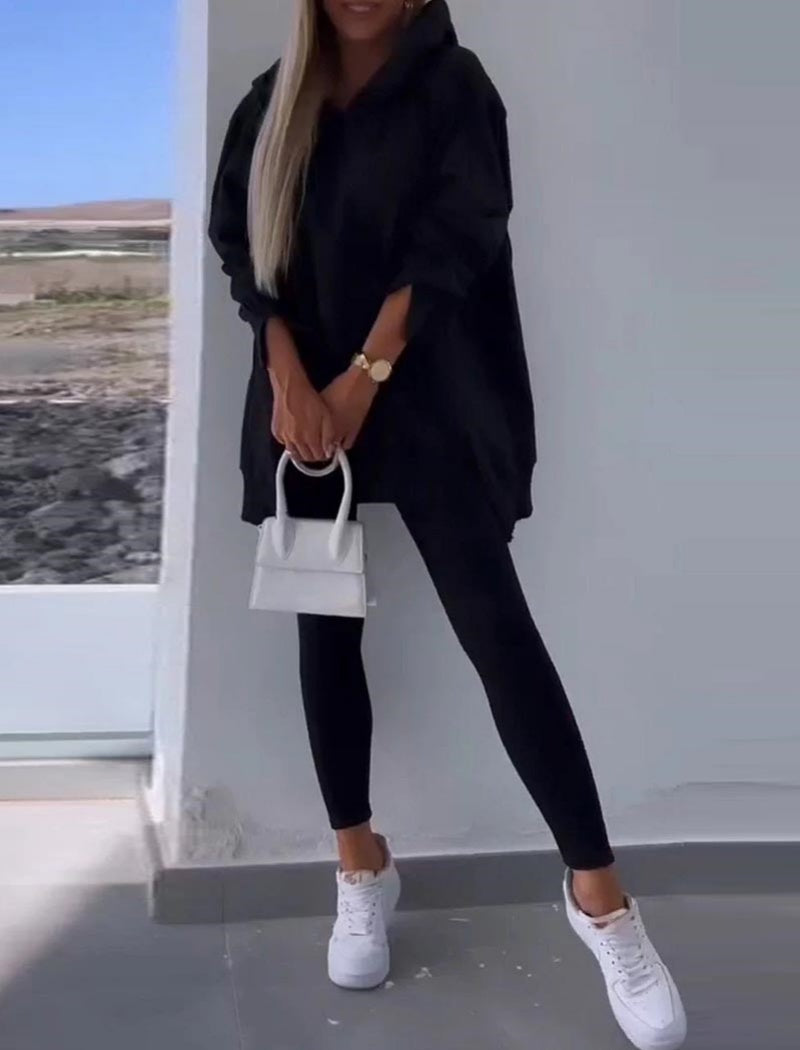 Solid Hoodie and Leggings Set