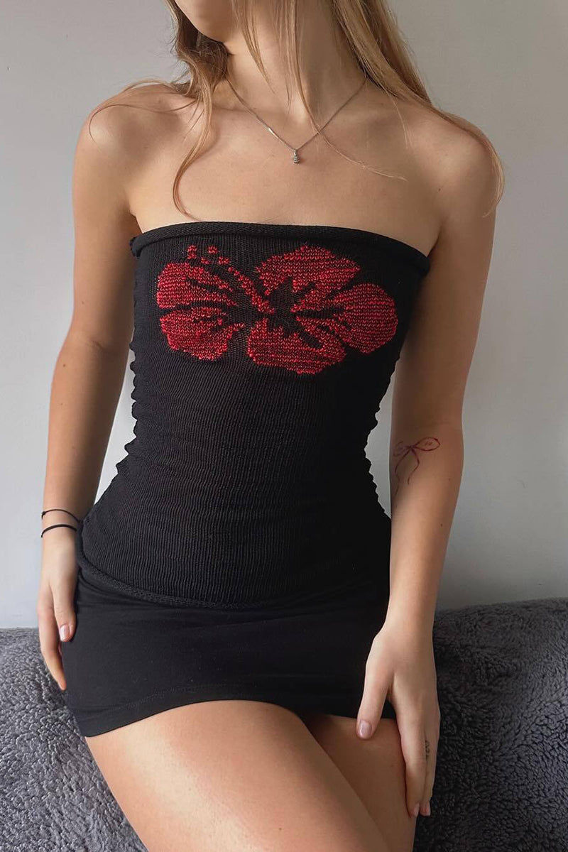Hibiscus Knit Strapless Tank Top