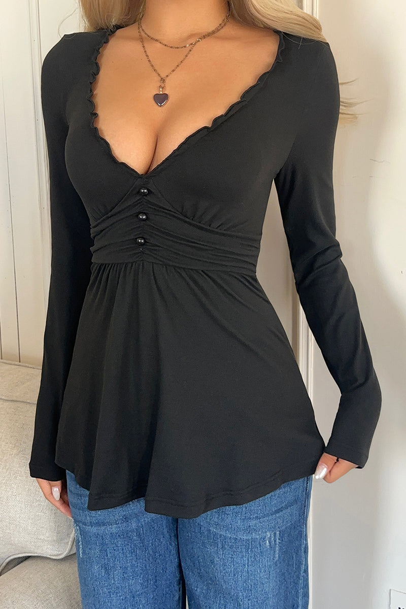 V-Neck Long Sleeve Top
