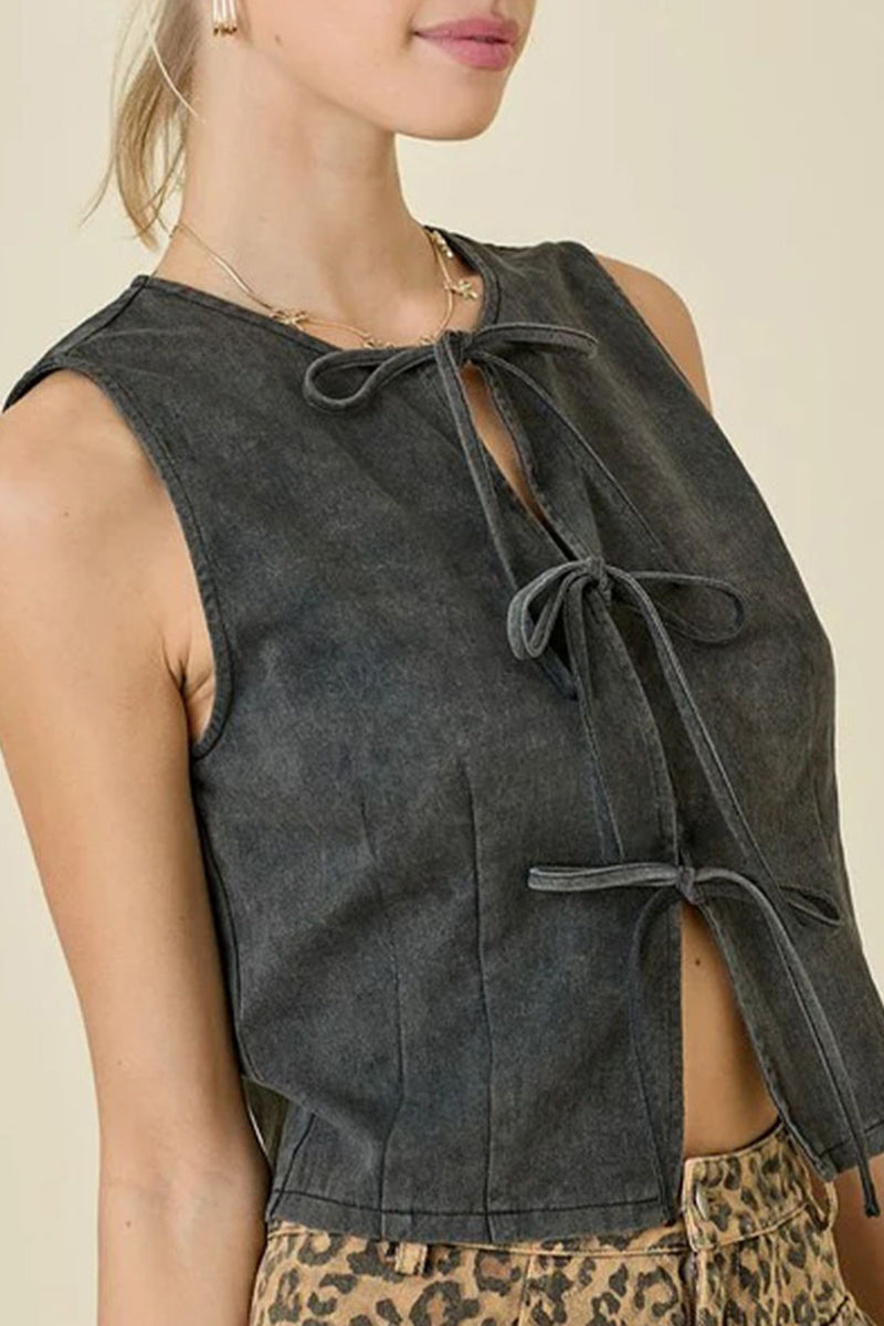 Tie-Front Denim Tank Top