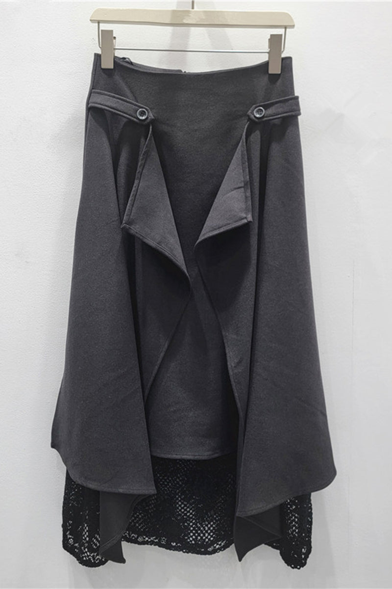 Elegant Draped Midi Skirt with Lace Accent