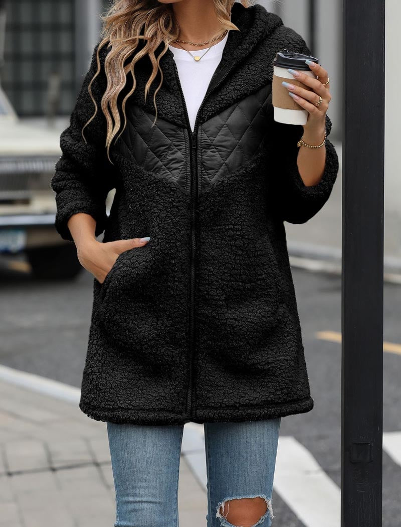 Quilted Detail Sherpa Coat