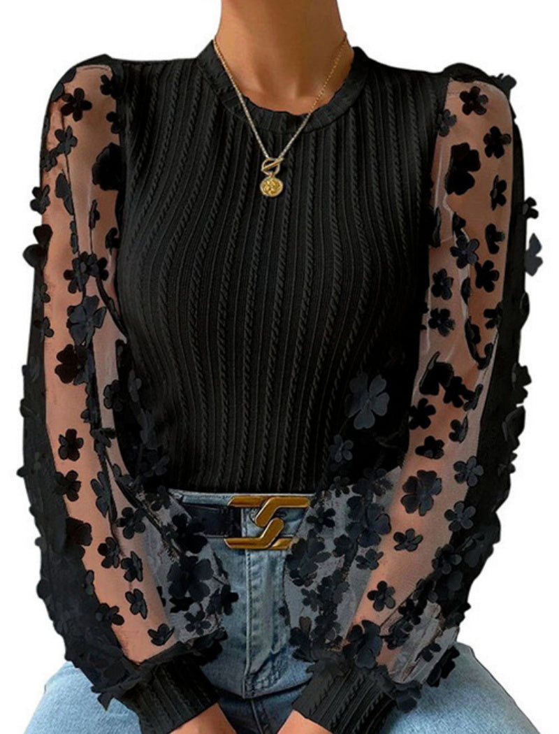 Floral Mesh Sleeve Top