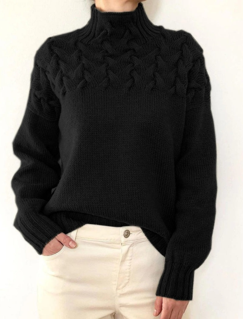 Cable Knit Mock Neck Sweater
