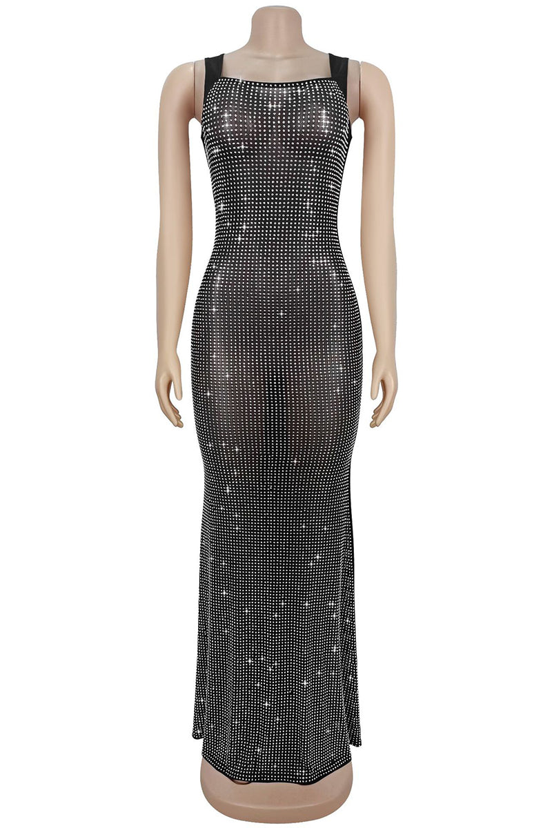 Sleek Rhinestone Evening Dress