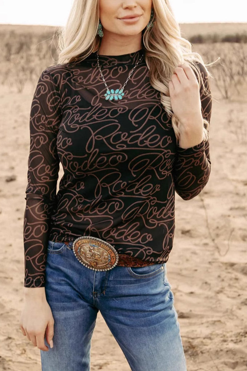 Fitted Sheer Patterned Long Sleeve Top