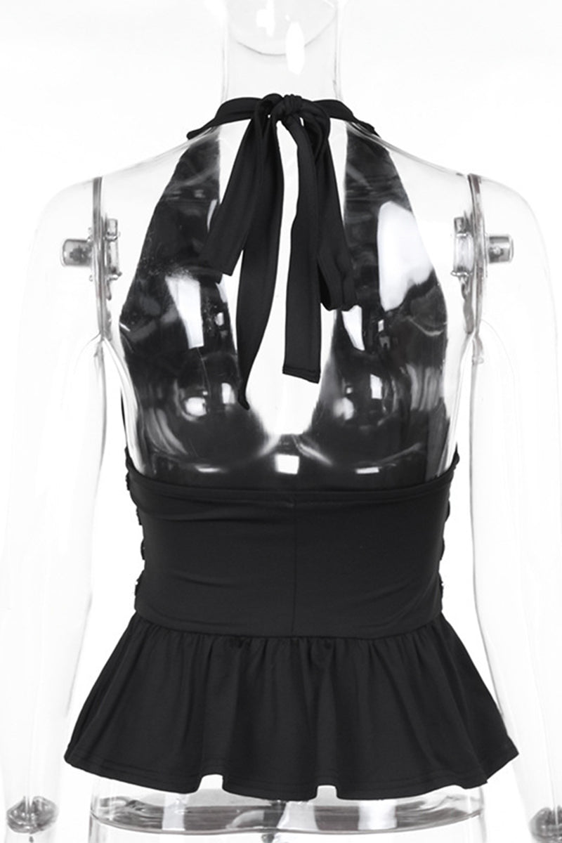 Studded Halter Cutout Tank Top