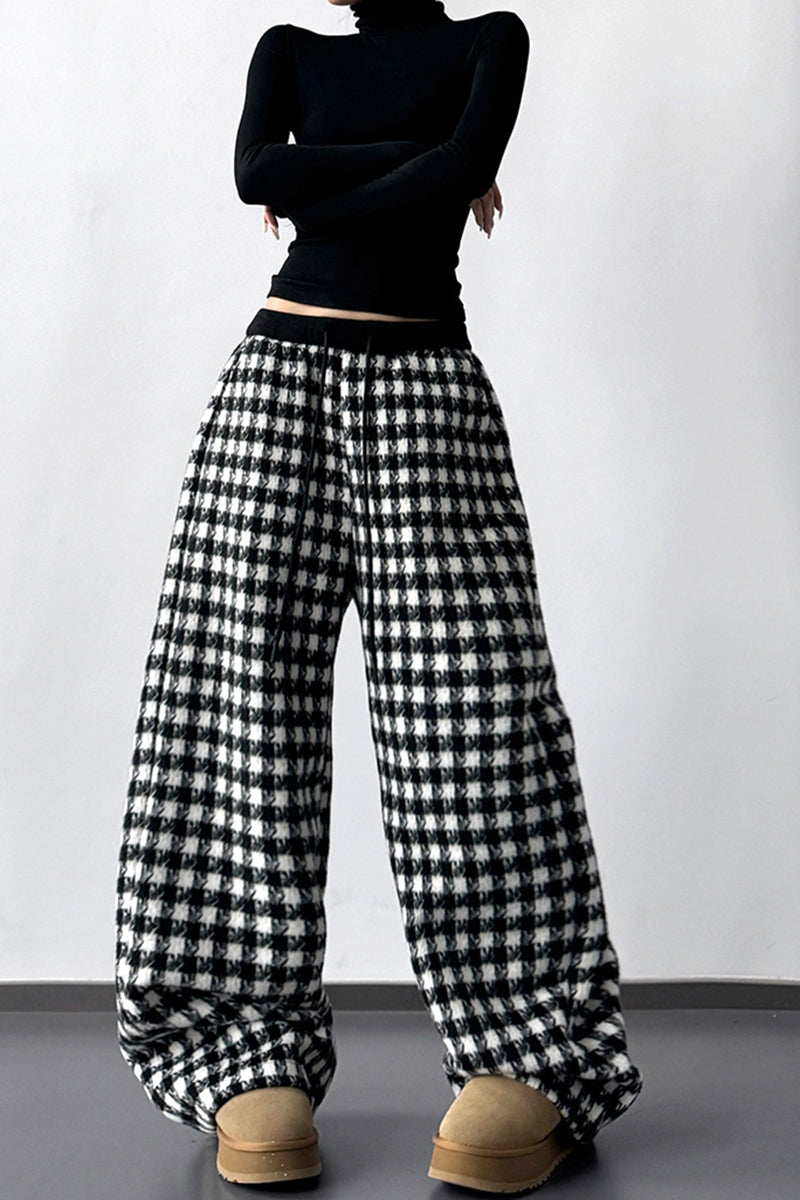 Checkered Wide-Leg Casual Pants