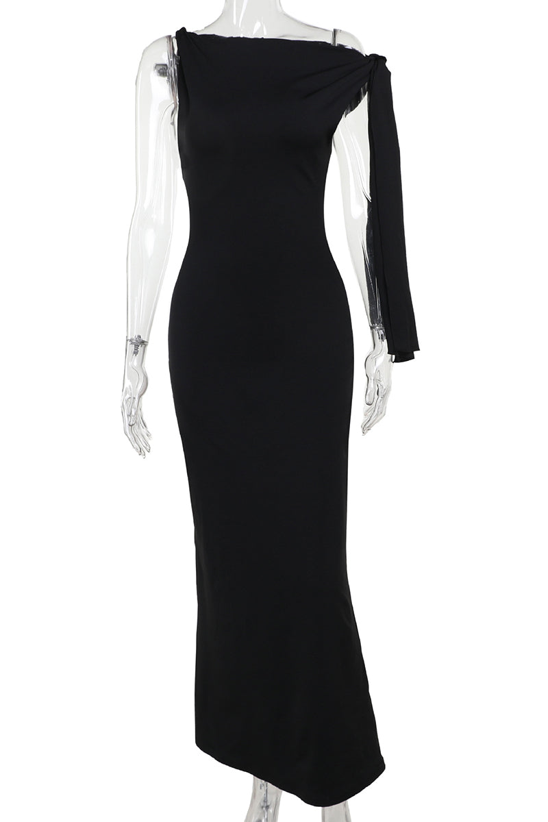 Asymmetrical Sleeve Maxi Night Out Dress