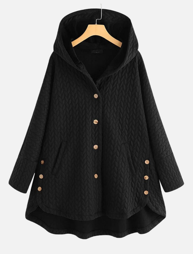 Hooded Quilted Button-Up Coat
