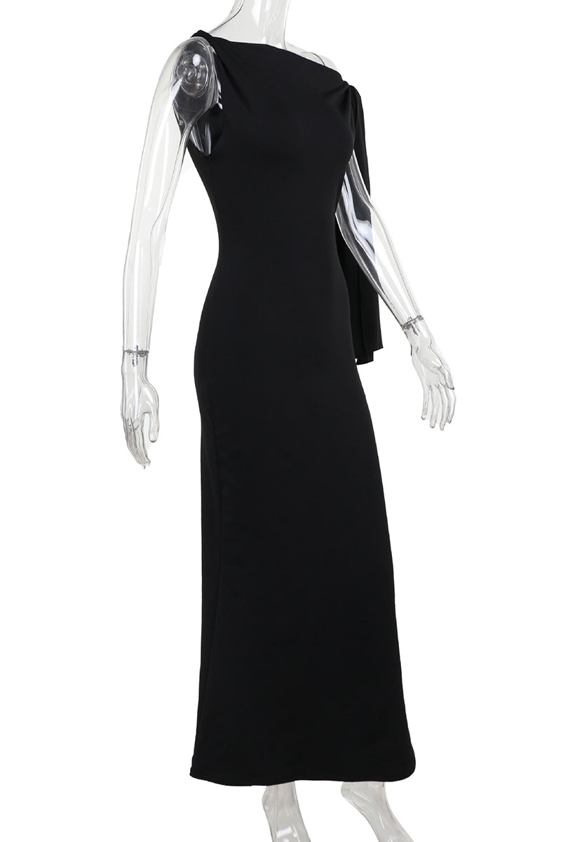 Asymmetrical Sleeve Maxi Night Out Dress