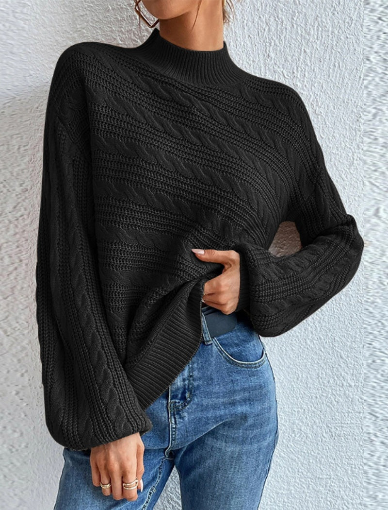 Cable Knit Sweater with Lantern Sleeves