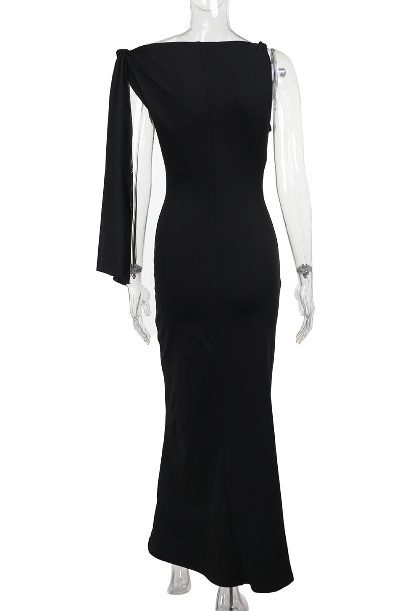 Asymmetrical Sleeve Maxi Night Out Dress