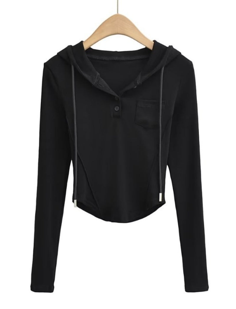 Buttoned Cropped Hoodie