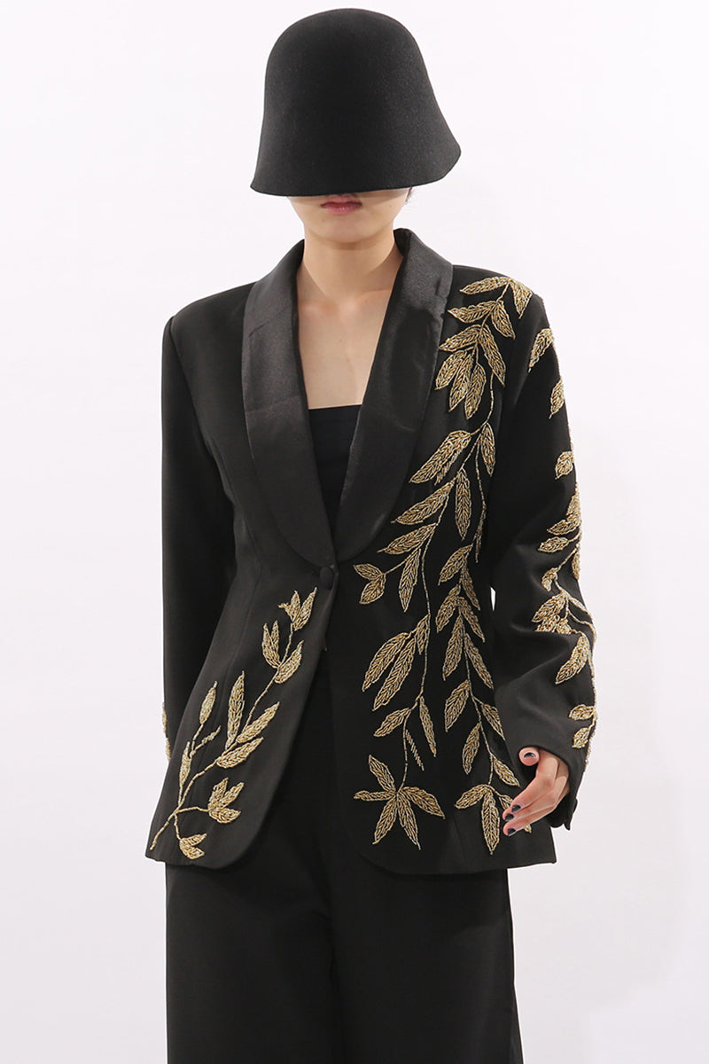 Elegant Leaf Pattern Blazer