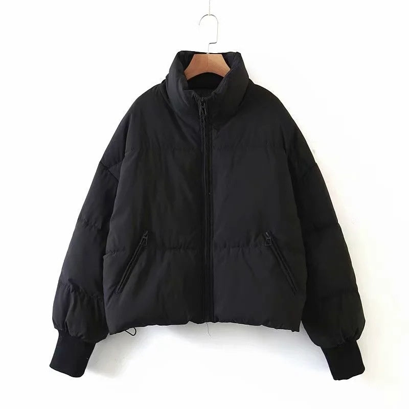 Cropped Puffer Jacket with Zip Closure