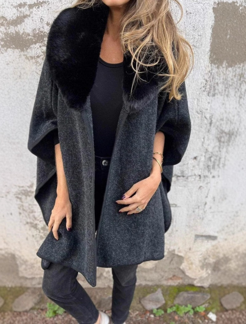 Oversized Cape with Faux Fur Collar