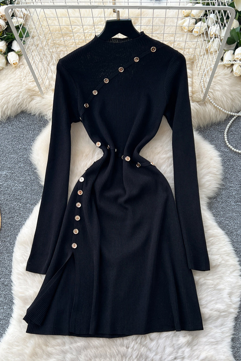 Asymmetric Button Detail Casual Dress