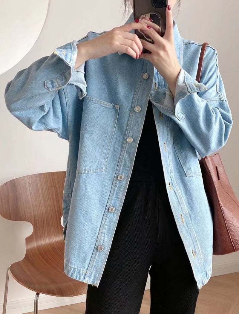 Light Wash Denim Button-Up Jacket