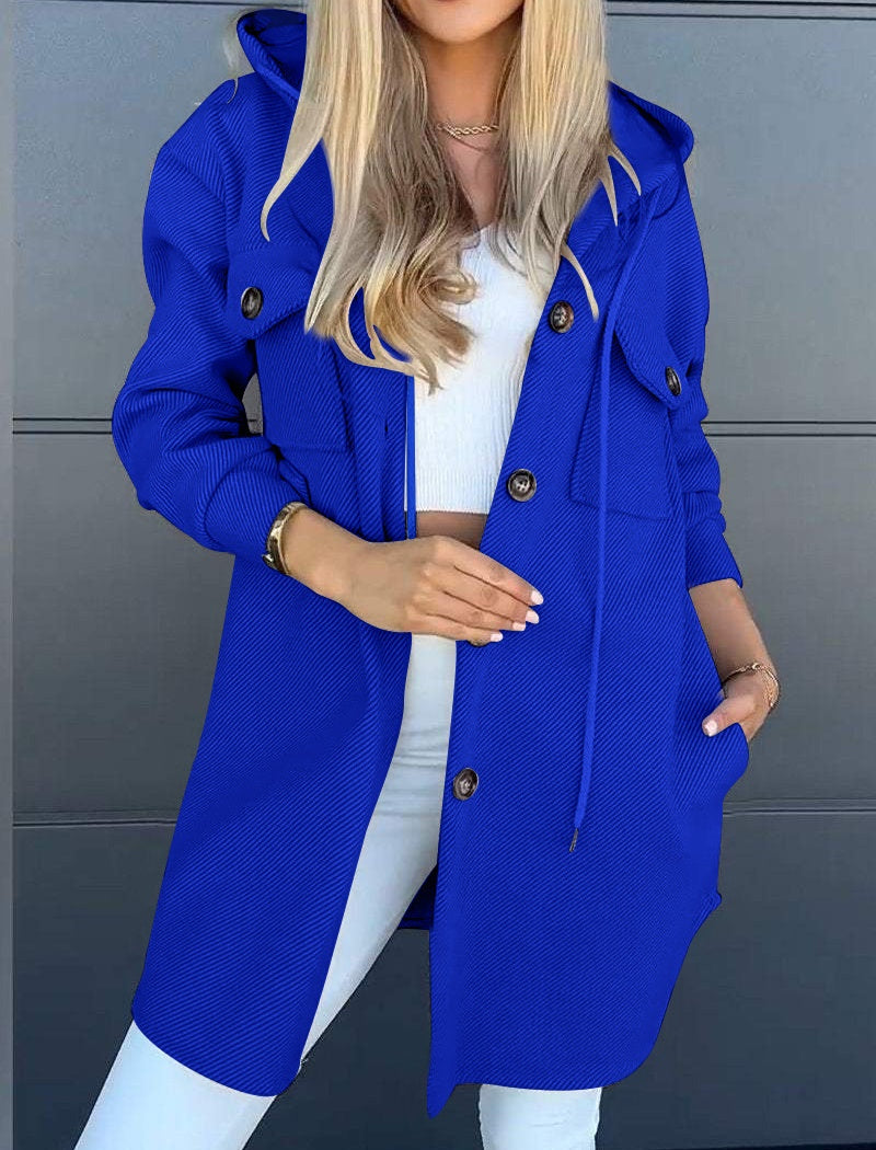 Button-Up Hooded Knit Long Coat