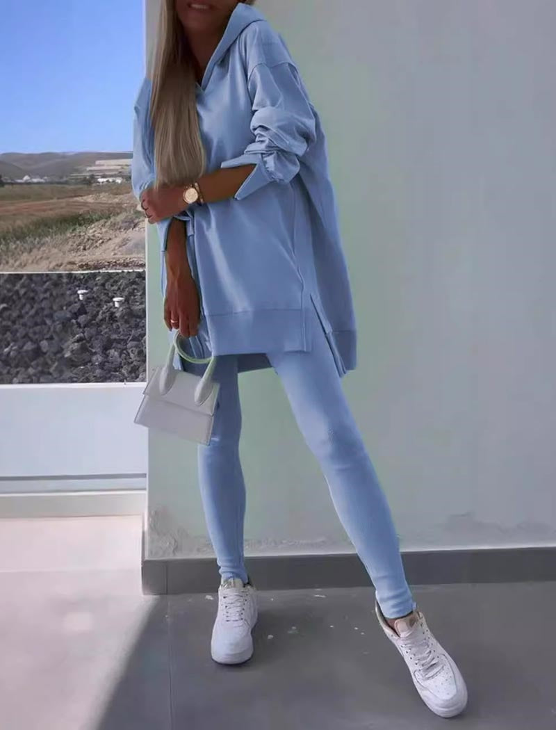 Solid Hoodie and Leggings Set