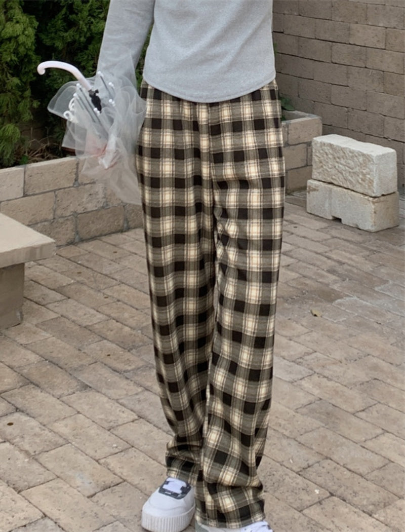 High-Waisted Plaid Straight-Leg Pants