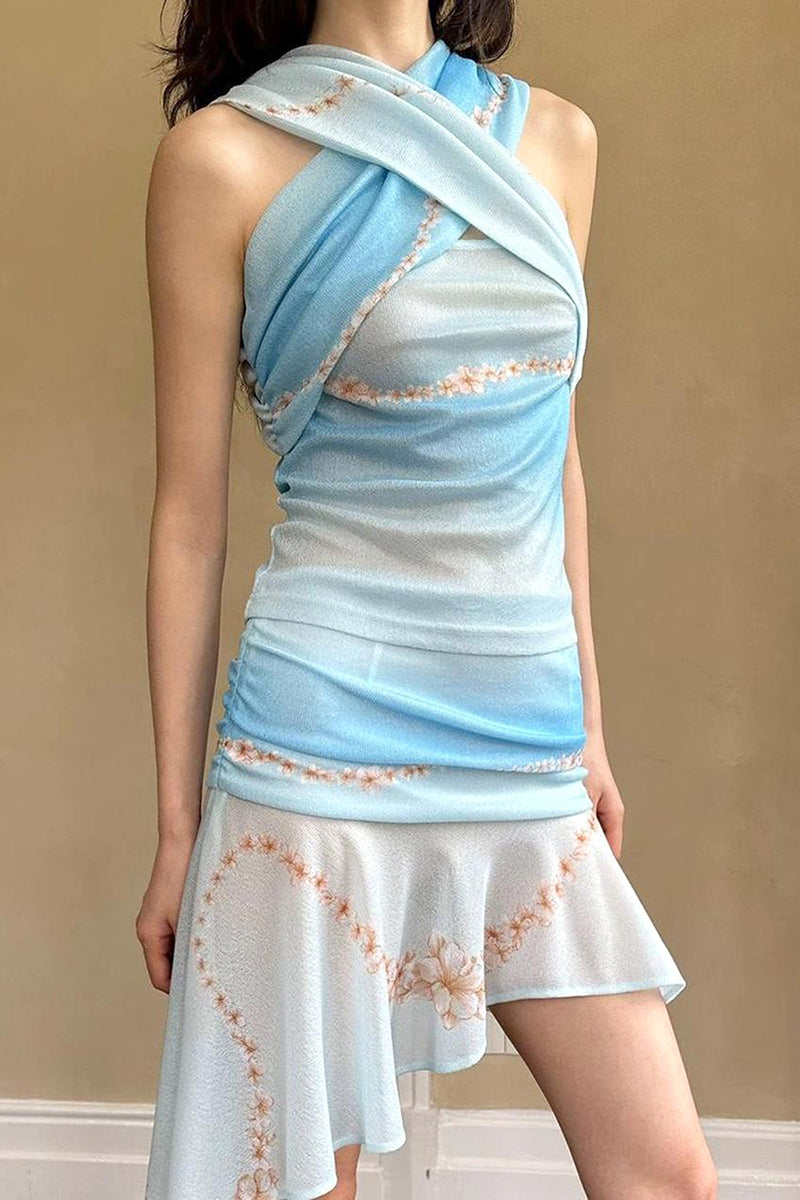 Cross Neck Floral Tank Top