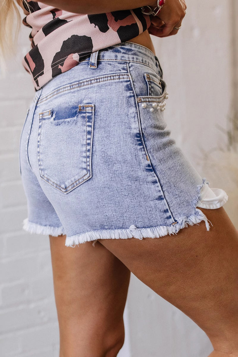 Frayed Hem High-Waist Denim Shorts