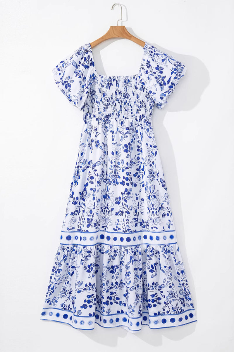 Blue and White Tiered Maxi Dress