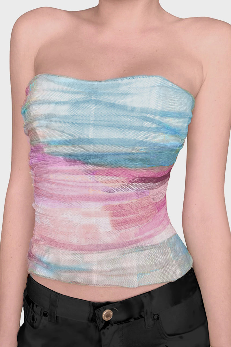 Strapless Ruched Print Tank Top