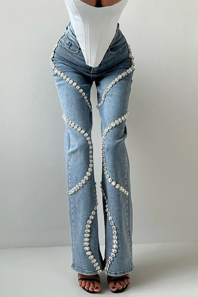Embellished Spiral High-Waist Jeans