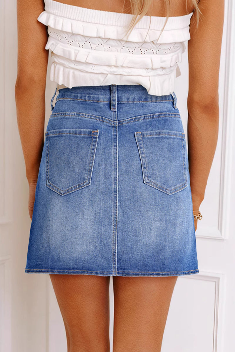 Asymmetrical Hem Denim Mini Skirt