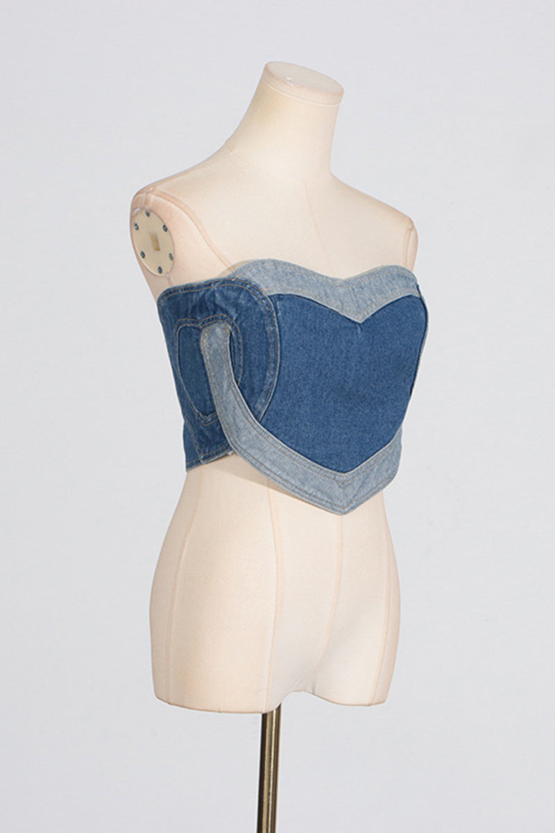 Heart-Shaped Strapless Denim Top