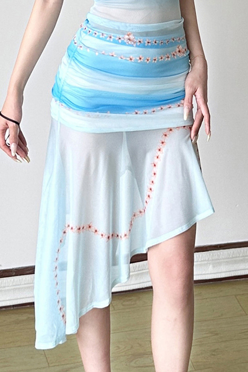 Cross-Front Floral Skirt