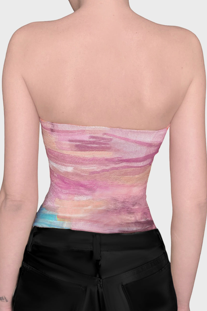 Strapless Ruched Print Tank Top